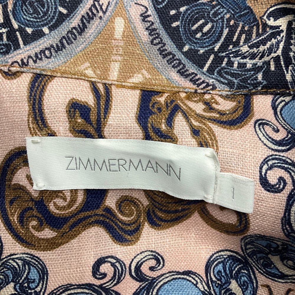 ZIMMERMANN BLUE MULTI NAUTICAL PATCH PRINT ALIGHT LINEN MINI UTILITY DRESS WITH - Picture 4 of 5